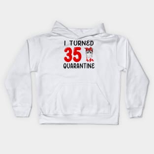 I Turned 35 In Quarantine Funny Cat Facemask Kids Hoodie